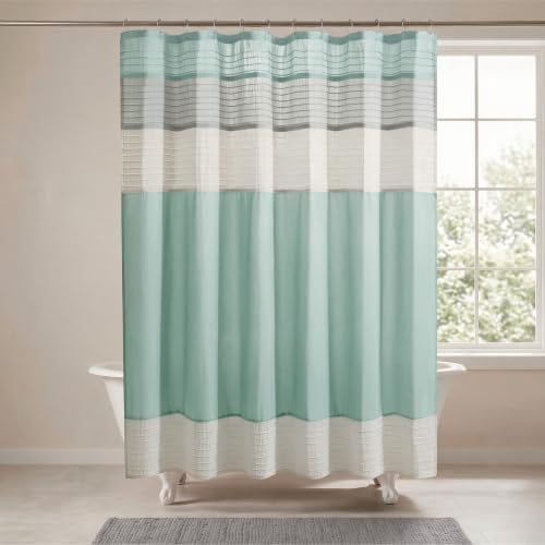 Madison Park Amherst 72 x 72 Bathroom Shower Curtain, Faux Silk, Aqua