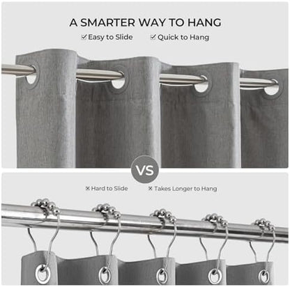 River Dream Linen Textured No Hooks Shower Curtain with Liner,Grey,71x74