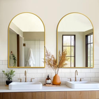 FICTOR 2 Pack 24" x 36" Arched Bathroom Vanity Mirror for Over Sink, Gold