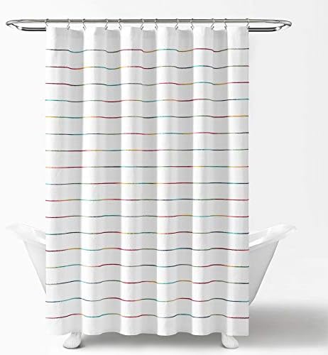 Lush Decor Ombre Stripe Yarn Dyed Cotton Shower Curtain, 72" W x 72" L, Rainbow - Fabric Shower Curtains - Striped Bathroom Curtain - Farmhouse & Coastal Decor