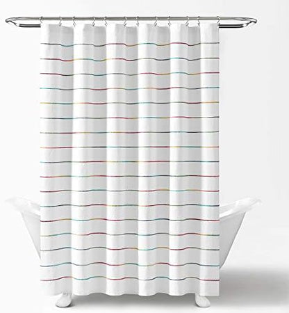 Lush Decor Ombre Stripe Yarn Dyed Cotton Shower Curtain, 72" W x 72" L, Rainbow - Fabric Shower Curtains - Striped Bathroom Curtain - Farmhouse & Coastal Decor