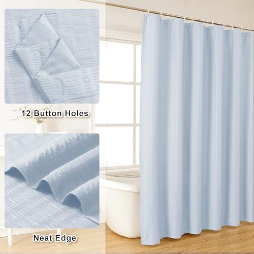 Aiyufeng Light Blue Shower Curtain for Bathroom, Embossed Textured Fabric Shower Curtain for Bathroom - Soft Cloth & Hotel Spa, Machine Washable, 72X72, Glacier Blue