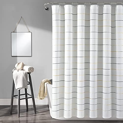 Lush Decor Ombre Stripe Yarn Dyed Cotton Shower Curtain, 72" W x 72" L, Yellow & Gray - Fabric Shower Curtains - Striped Bathroom Curtain - Farmhouse & Coastal Decor