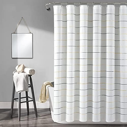 Lush Decor Ombre Stripe Yarn Dyed Cotton Shower Curtain, 72" W x 72" L, Yellow & Gray - Fabric Shower Curtains - Striped Bathroom Curtain - Farmhouse & Coastal Decor