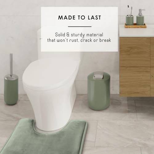 Clara Clark Bathroom Accessories Set - Bathroom Set with Adhesive Corner Shower Caddy Hanging, 25PC Bathroom Accessory Set, Sage Green Shower Curtain Set, Toilet Brush, Trash Can & Soap Dispenser