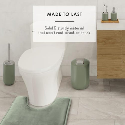 Clara Clark Bathroom Accessories Set - Bathroom Set with Adhesive Corner Shower Caddy Hanging, 25PC Bathroom Accessory Set, Sage Green Shower Curtain Set, Toilet Brush, Trash Can & Soap Dispenser