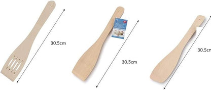 Tala Wooden Spatula Set 3 Piece Beechwood Utensil Set, Includes Rounded Spatula, Flat Spatula & Slotted Spatula Durable & Safe for Non-Stick Cookware, Beige