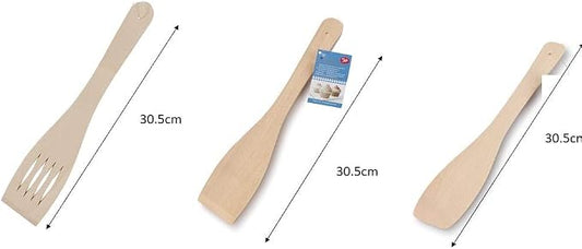 Tala Wooden Spatula Set 3 Piece Beechwood Utensil Set, Includes Rounded Spatula, Flat Spatula & Slotted Spatula Durable & Safe for Non-Stick Cookware, Beige