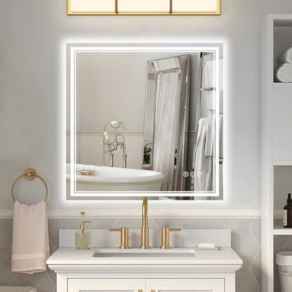 Ratsamee 30"x30" LED Bathroom Mirror with Lights, Backlit + Front Lit