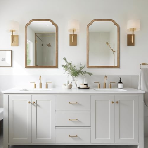 WallBeyond Wood Bathroom Mirrors for Wall Mounted, 20" x 30" Rustic Wood Frame Wall Mirrors Decorative for Living Room or Bedroom Vanity Mirror, Honey-Colored