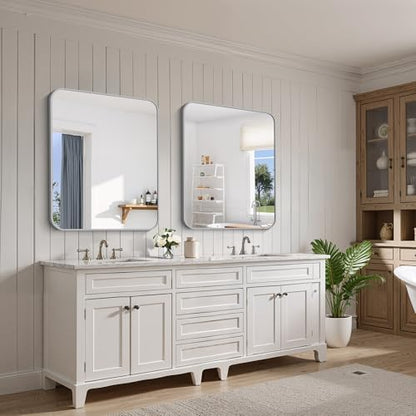 FORBATH 30x36 Inch Silver Bathroom Mirror for Over Sink, Large Rectangular Wall Mirror with Metal Frame, Rounded Corners for Bathroom, Bedroom, Entryway Decor (Horizontal or Vertical)