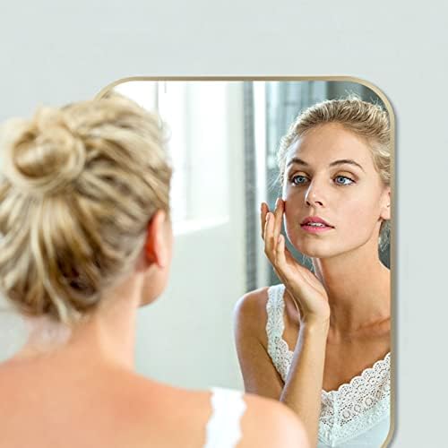 24x36 Inch Gold Bathroom Mirror, Brushed Brass Gold Metal Framed Rectangular Mirror with Rounded Corner, Wall Mounted Vanity Mirror for Bedroom or Living Room, Horizontal/Vertical