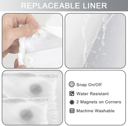 No Hook Shower Curtain and Liner Set for Bathroom, Ombre Grey, 71" x 84"