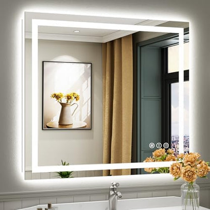 Briivue 40x36 Inch LED Bathroom Mirror with Lights, Backlit & Front Lit