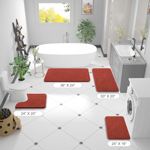 OLANLY Bathroom Runner Rugs 44x24, Soft Absorbent Chenille Bath Rugs, Rubber Backing Quick Dry, Machine Washable Long Bath Mats for Bathroom, Tub and Shower, Home Decor Accessories, Rustic Terracotta