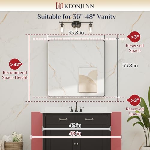 Keonjinn 36 x 36 Inch Brushed Nickel Bathroom Vanity Mirror, Aluminum Frame