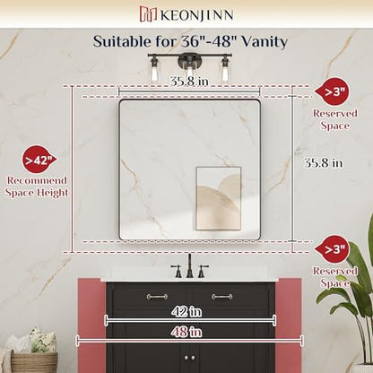 Keonjinn 36 x 36 Inch Brushed Nickel Bathroom Vanity Mirror, Aluminum Frame