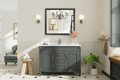 Briivue Black Metal Framed Bathroom Wall Mirror, 36x32 Inch