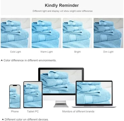 COZYART Bath Towel Set 6 PCS, Sky Blue 100% Turkish Cotton 650GSM Soft