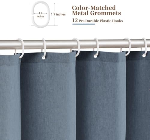 BTTN Boho Scalloped Linen Textured Cloth Shower Curtain, 72x84, Blue Grey