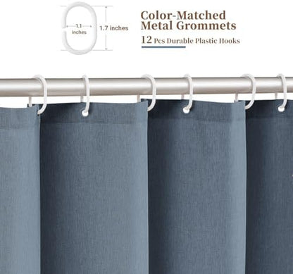 BTTN Blue Grey Boho Scalloped Linen Textured Cloth Shower Curtain, 72x72