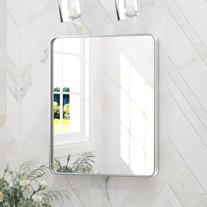 Keonjinn 16 x 20 Inch Brushed Nickel Bathroom Mirror, Tempered Glass