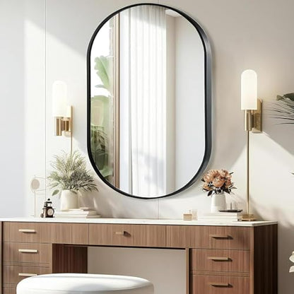 Black Oval Mirror, 26"x38" Oval Bathroom Mirror, Vanity Mirror with Brushed Metal Frame, Wall Mount Mirrors Decor for Bathroom, Bedroom, Entryway, Living Room(Hangs Horizontally or Vertically)