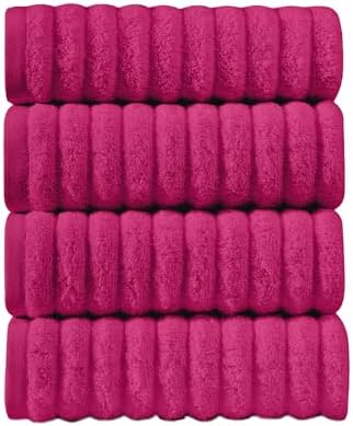 Elegant Comfort Luxury 100% Turkish Cotton Corduroy Ribbed 4 Pack Hand Towel Set 16 x 28 Inch - Absorbent, Super Soft, Quick Dry, Premium Towels for Bathroom, Gym, Spa and Hotel Use, Hot Pink