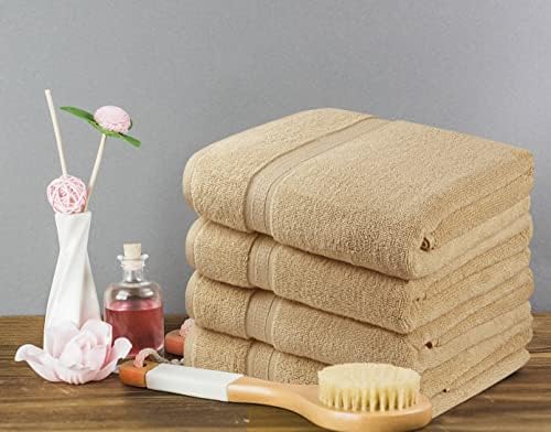 Towel and Linen Mart 4 Pieces Bath Towel Sets - Beige - Soft Feel Luxurious,Quick Dry, Extra Absorbent, 100% Ring Spun Cotton 600 GSM (27 x 54)