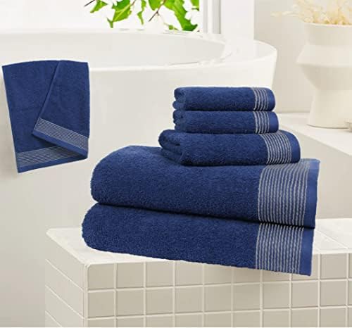 Belizzi Home 100% Cotton Ultra Soft 6 Pack Towel Set, Contains 2 Bath Towels 28x55 inchs, 2 Hand Towels 16x24 inchs & 2 Washcloths 12x12 inchs, Compact Lightweight & Highly Absorbant - Navy Blue