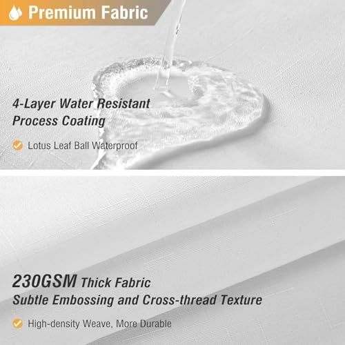 BTTN Extra Long Linen Textured Waterproof Shower Curtain Set, 72x96, White