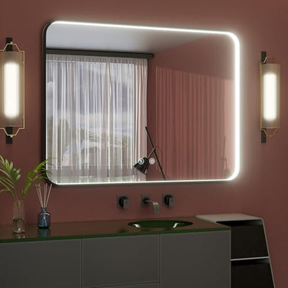 48"x36" Black LED Bathroom Mirror with Lights, 3000K/4500K/6000K