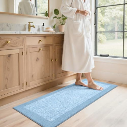 48x17 Bathroom Rugs Non Slip Washable, Soft Absorbent Bath Mat Light Blue
