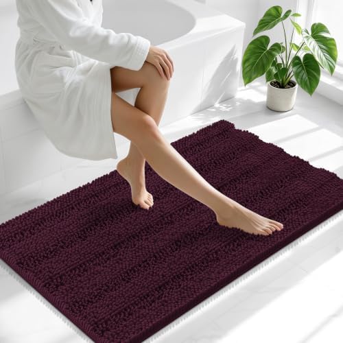 Smiry Thick Chenille Bathroom Runner Rugs 44x24, Bath Mat, Black Cherry