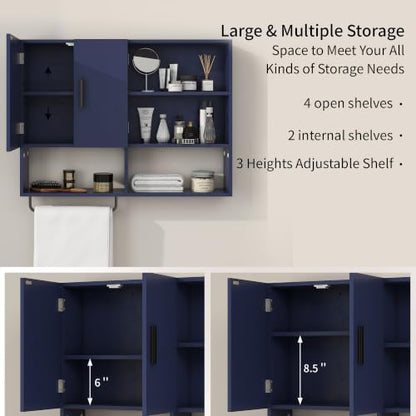 Bathroom Wall Cabinet, Medicine Cabinet with 2 Doors, Blue