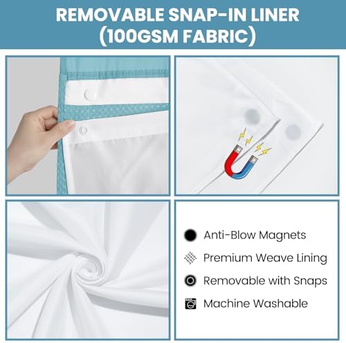SORTTO No Hook Waffle Shower Curtain with Snap in Liner Set, 71x74, Cyan