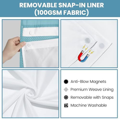SORTTO No Hook Waffle Shower Curtain with Snap in Liner Set, 71x74, Cyan