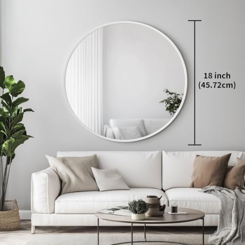 Oruii Small Round Mirror, 18 inch White Circle Mirror, White Metal Frame