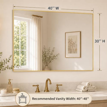 40"x30" Brushed Gold Framed Rectangle Bathroom Vanity Wall Mirror