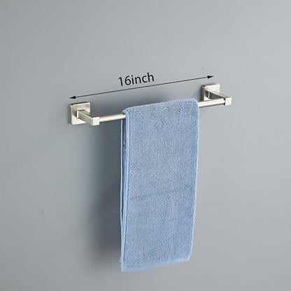 Brushed Nickel Bathroom Hardware Set 4 Pieces,Towel Bar Set Stainless Steel Wall Mounted, Includes 16In Hand Towel Bar, Towel Ring, Robe Towel Hooks,Toilet Paper Holder, Bathroom Towel Rack Set…