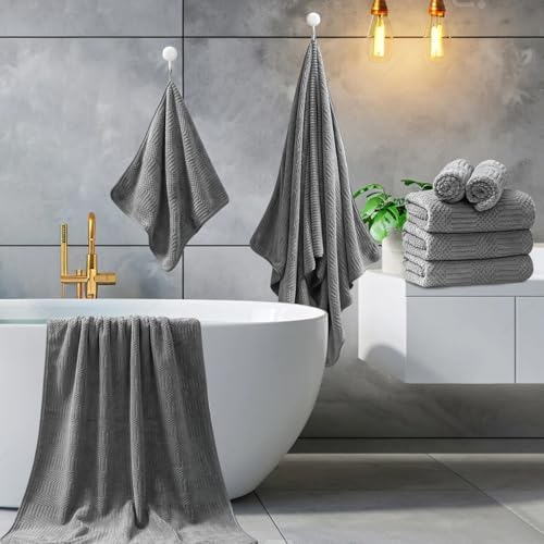 Ycosy 4 Pack Extra Large Microfiber Bath Towels Set,35x70 inches,600GSM,Less Lint Highly Absorbent Super Soft & Quick Dry,Oversized Bath Towels,Perfect for Bathroom Gym Pool,Grey