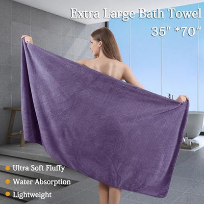 8-Piece Bath Towels Set,2 Oversized Large Bath Towel Sheet,2 Hand Towels and 4 Washcloths - 600 GSM Soft Microfiber Highly Absorbent Quick Dry Shower Towel Collection for Bathroom Hotel and Spa,Purple