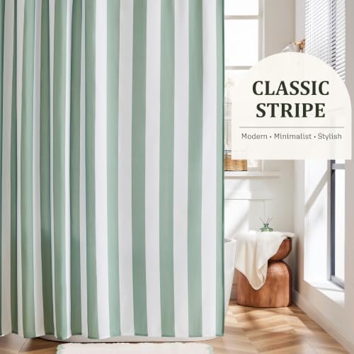 Ohocut Vertical Striped Shower Curtain, Cute Retro Vintage Stripe Bow Bathroom Shower Curtain, Waterproof Polyester Fabric Modern Bath Curtain for Bathroom 72x72 Inches Sage Green