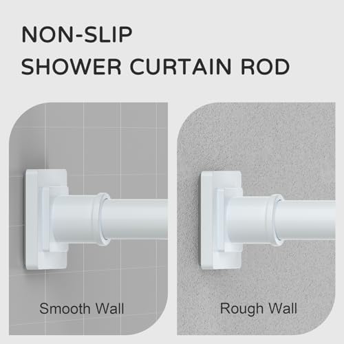UIOSANRT White Shower Curtain Rod 31-68 Inches Non-Slip Shower Rod Tension Mounted No Drill Shower Curtain Rods Spring Tension Rod Adjustable Tension Curtain Rod for Windows Bathroom