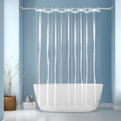 EurCross Clear PEVA Bathroom Shower Curtain Liner 64x72 inch, Waterproof High-Grade See-Through Plastic Shower Curtain with 5 Magnets,10 Metal Grommets,Without Hooks