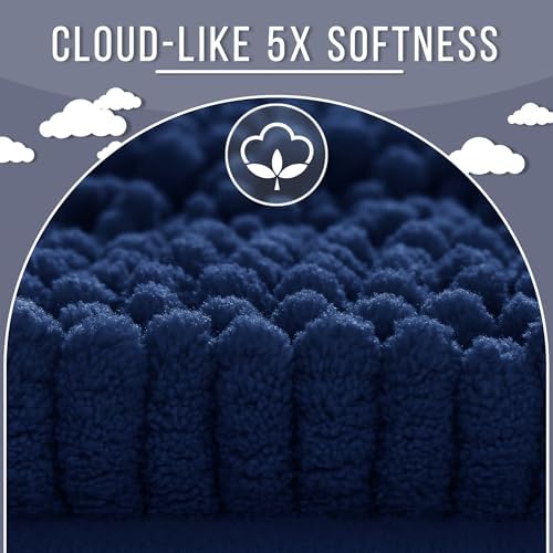Yimobra Bathroom Rug Mat 47 x 24, Non Slip and Super Absorbent Bath Mat,Machine Washable Quick Dry,Ultra Plush Chenille Shower Rugs for Bathroom Floor Sink Tub and Shower Outside,Navy Blue