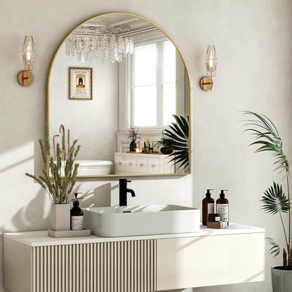 HARRITPURE 26"x28" Arched Bathroom Mirror Wall Mounted Gold Arch Mirror