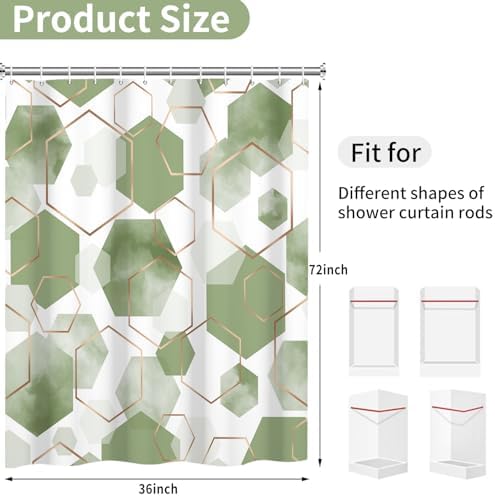 deFouliao Sage Green Modern Shower Curtain Geometric Grid Art Abstract Waterproof Bathroom Curtain for Bathtub Home Hotel Decor, Washable with Hooks, 36x72 Inch