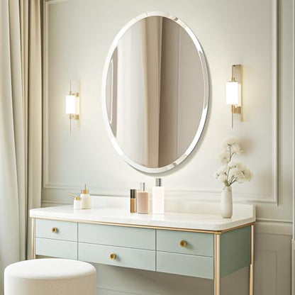 USHOWER Bathroom Mirror for Over Sink, 24x36 Inch Oval Frameless Mirror