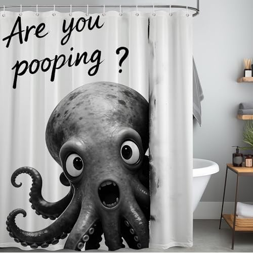 Extra Tall Shower Curtain XL Funny Octopus, 70 x 96 Inchs
